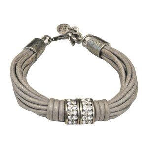 Sweet Lola Gray Leather Cord Rhinestone Dual Sliders Bangle Bracelet